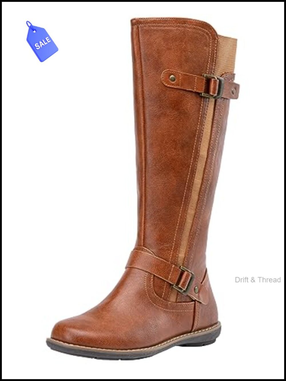 Faux Leather Knee High Riding Boots Flat Heel Side Zip Women's